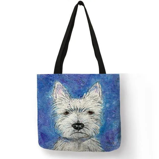 Design Westie Dog Painting Handtasche für Frauen Shopping Reisetaschen Große Kapazität Eco Leinen Tote Bag Dropshipping