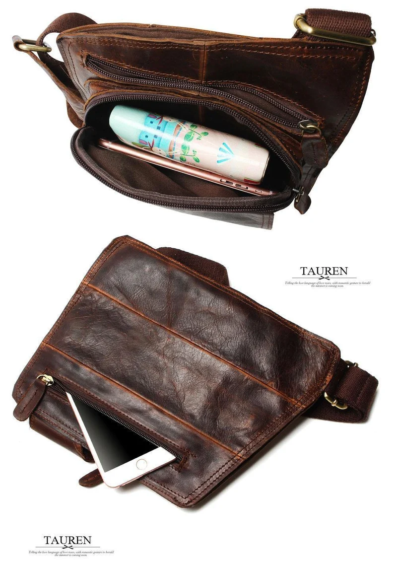 Vintage Casual Crazy Horse Leder Echtes Rindsleder Männer Brust Tasche Kleine Messenger Taschen Für Mann Schulter Taschen