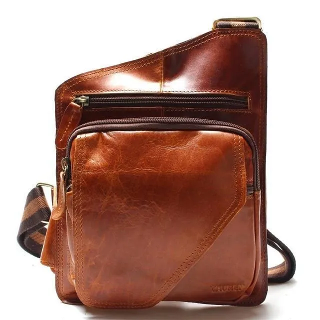 Vintage Casual Crazy Horse Leder Echtes Rindsleder Männer Brust Tasche Kleine Messenger Taschen Für Mann Schulter Taschen
