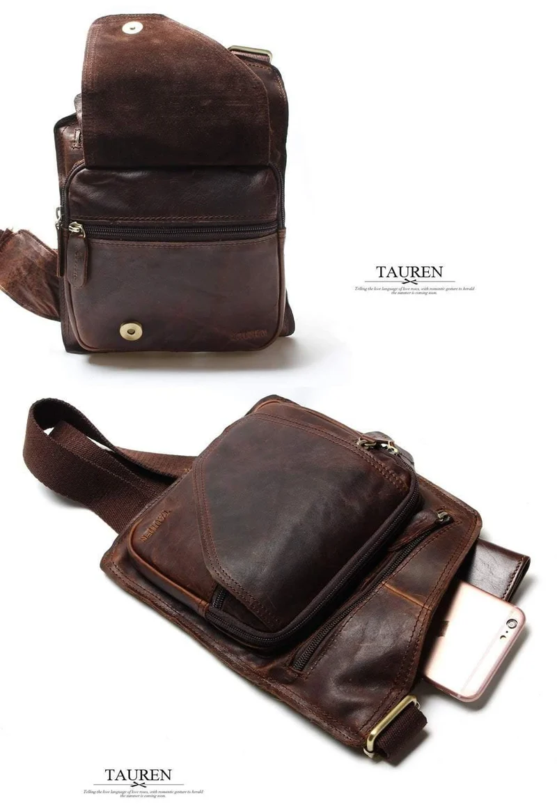 Vintage Casual Crazy Horse Leder Echtes Rindsleder Männer Brust Tasche Kleine Messenger Taschen Für Mann Schulter Taschen