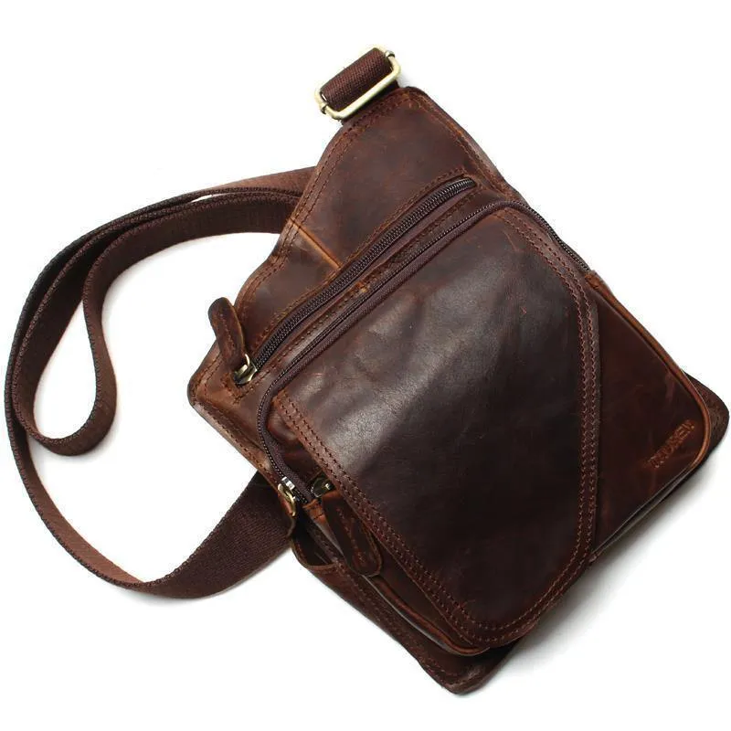 Vintage Casual Crazy Horse Leder Echtes Rindsleder Männer Brust Tasche Kleine Messenger Taschen Für Mann Schulter Taschen
