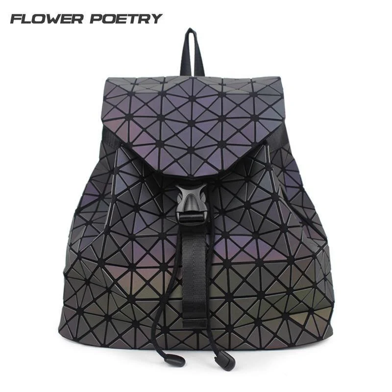 Frauen Rucksack Diamant Gitter Geometrie Gesteppte Schultasche Rucksäcke Für Teenager Mädchen Leuchtende Schultaschen Holographische Mochila