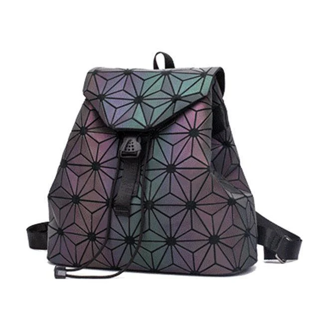 Frauen Rucksack Diamant Gitter Geometrie Gesteppte Schultasche Rucksäcke Für Teenager Mädchen Leuchtende Schultaschen Holographische Mochila