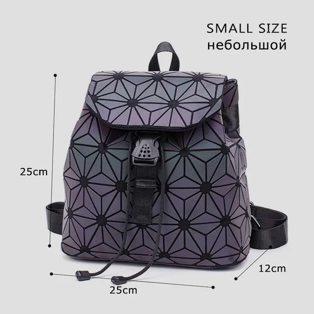 Frauen Rucksack Diamant Gitter Geometrie Gesteppte Schultasche Rucksäcke Für Teenager Mädchen Leuchtende Schultaschen Holographische Mochila