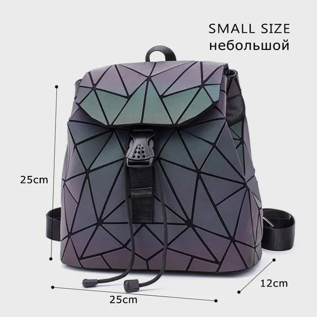 Frauen Rucksack Diamant Gitter Geometrie Gesteppte Schultasche Rucksäcke Für Teenager Mädchen Leuchtende Schultaschen Holographische Mochila