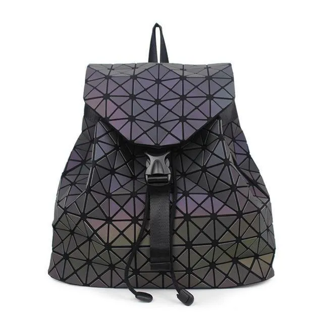 Frauen Rucksack Diamant Gitter Geometrie Gesteppte Schultasche Rucksäcke Für Teenager Mädchen Leuchtende Schultaschen Holographische Mochila