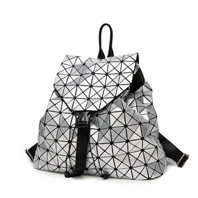 Frauen Rucksack Diamant Gitter Geometrie Gesteppte Schultasche Rucksäcke Für Teenager Mädchen Leuchtende Schultaschen Holographische Mochila