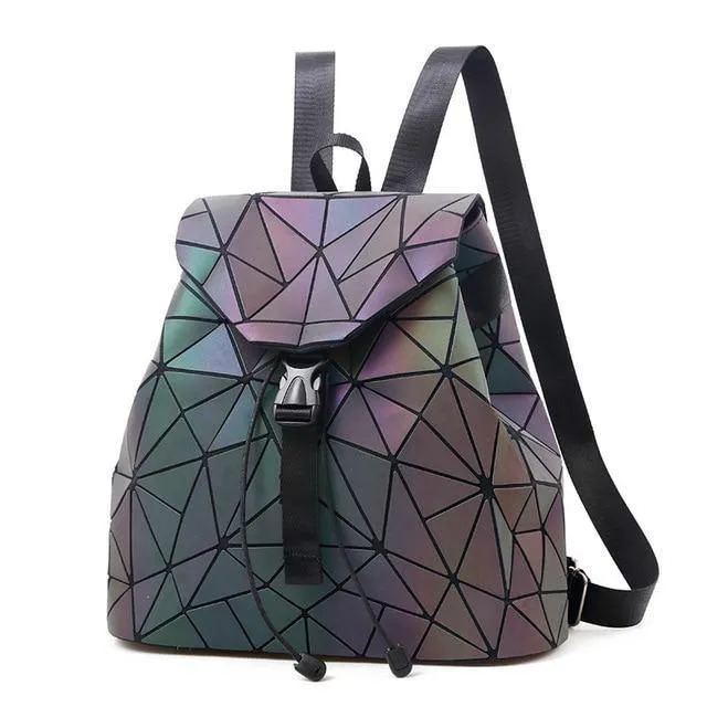 Frauen Rucksack Diamant Gitter Geometrie Gesteppte Schultasche Rucksäcke Für Teenager Mädchen Leuchtende Schultaschen Holographische Mochila