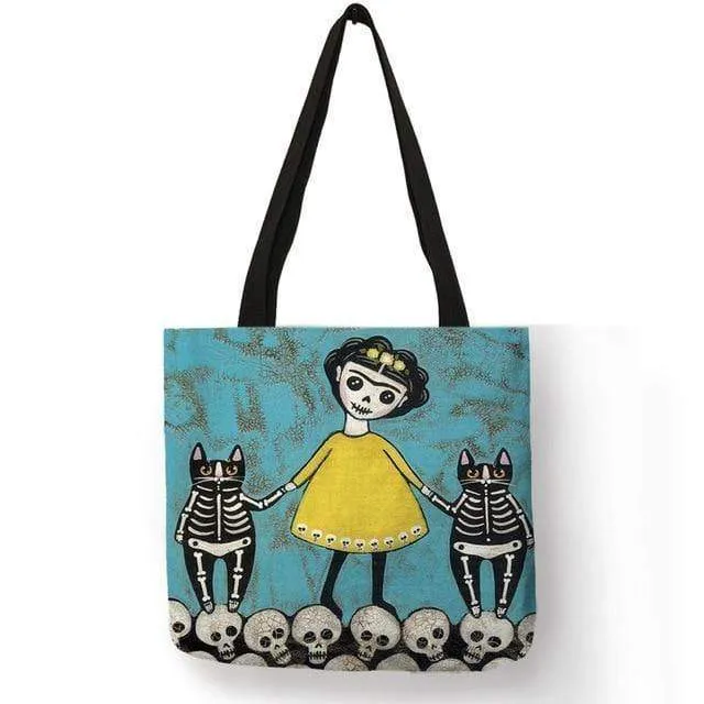 Kitty Cat Einkaufstasche für Damen, faltbar, wiederverwendbar, Leinen-Einkaufstasche mit Aufdruck, für Reisen, Schultaschen, Handtasche