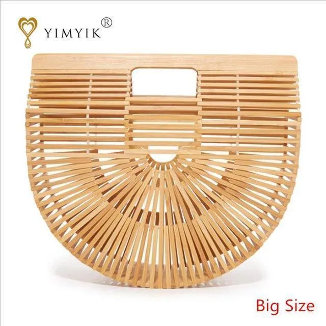 Reise-/Urlaubstasche, Bambus-Handtasche für Damen, Damen-Handtasche, handgefertigt, gewebte Stroh-Strandtasche, Sommer-Damen-Geldbörse