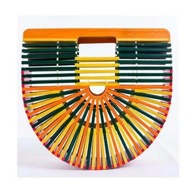 Reise-/Urlaubstasche, Bambus-Handtasche für Damen, Damen-Handtasche, handgefertigt, gewebte Stroh-Strandtasche, Sommer-Damen-Geldbörse