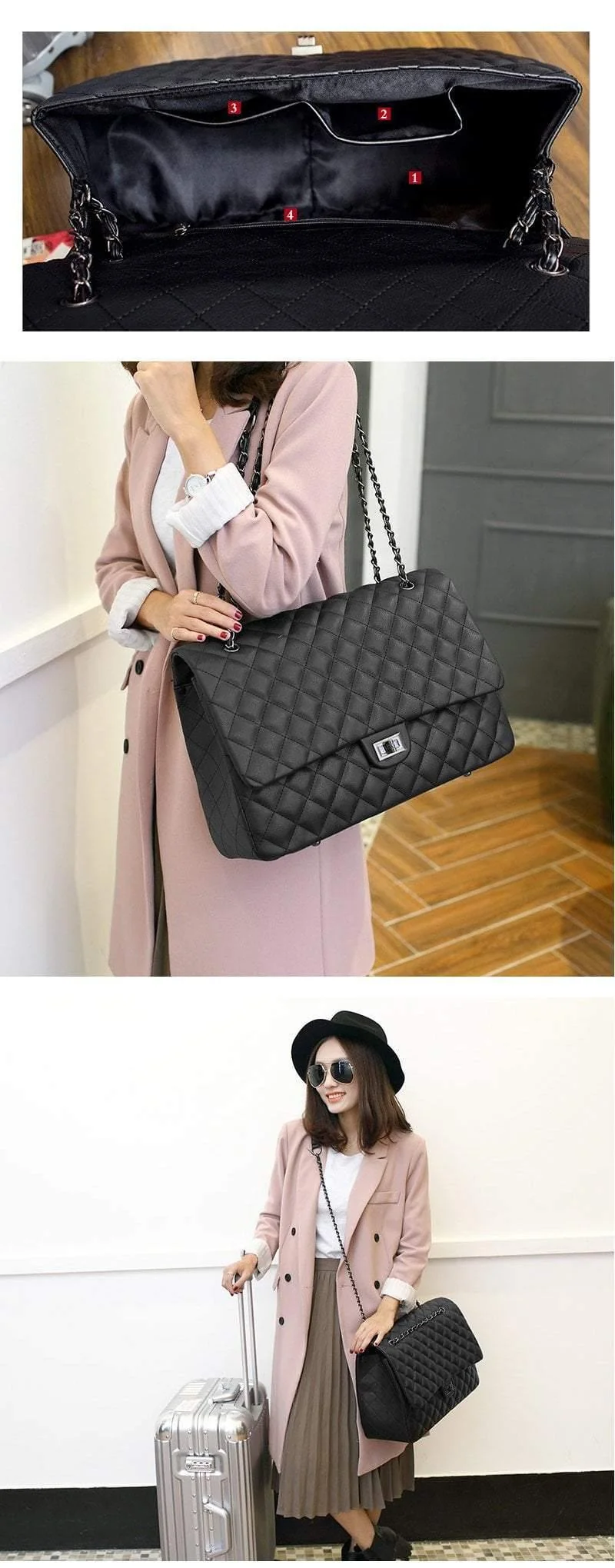 Große Kapazität Tasche Große Umhängetasche Frauen Reisetaschen Leder Pu Stepp Tasche Weibliche Luxus Handtaschen Bolsa Feminina