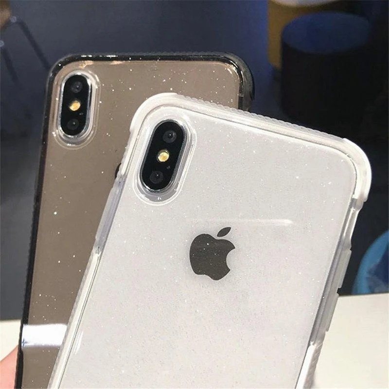 USLION Glitter Powder Phone Case For iPhone XS Max XS X Shockproof Transparent Soft TPU Bling Cover for iPhone 7 6 S 8 Plus Case