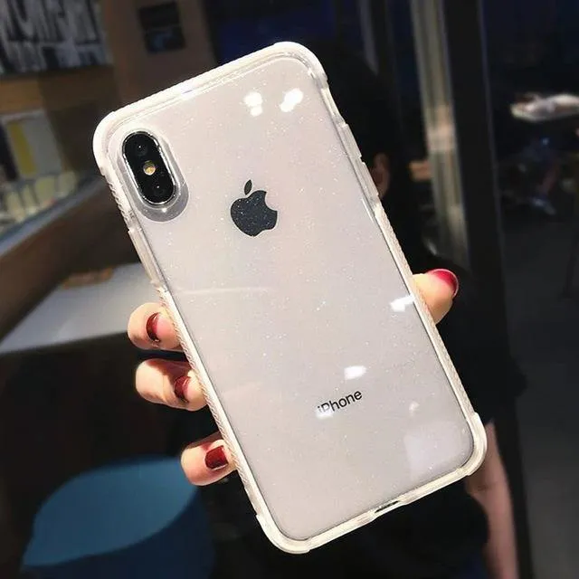 USLION Glitter Powder Phone Case For iPhone XS Max XS X Shockproof Transparent Soft TPU Bling Cover for iPhone 7 6 S 8 Plus Case