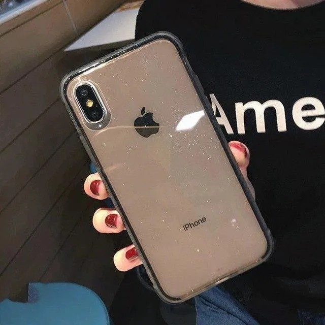 USLION Glitter Powder Phone Case For iPhone XS Max XS X Shockproof Transparent Soft TPU Bling Cover for iPhone 7 6 S 8 Plus Case