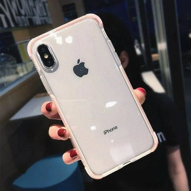 USLION Glitter Powder Phone Case For iPhone XS Max XS X Shockproof Transparent Soft TPU Bling Cover for iPhone 7 6 S 8 Plus Case