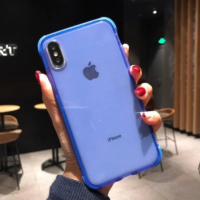 USLION Glitter Powder Phone Case For iPhone XS Max XS X Shockproof Transparent Soft TPU Bling Cover for iPhone 7 6 S 8 Plus Case
