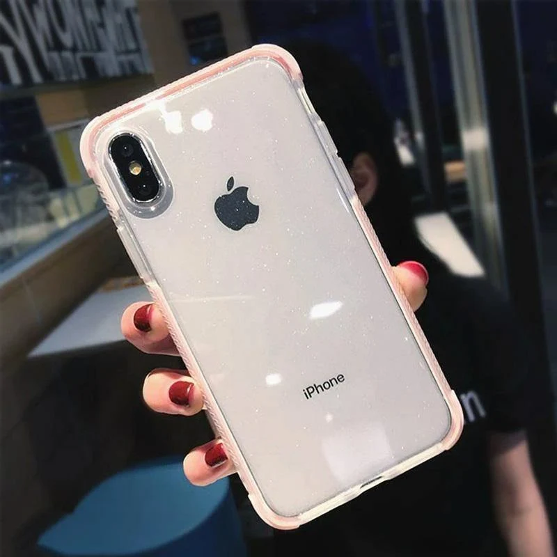 USLION Glitter Powder Phone Case For iPhone XS Max XS X Shockproof Transparent Soft TPU Bling Cover for iPhone 7 6 S 8 Plus Case