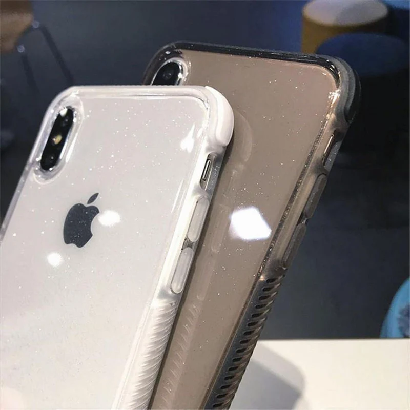 USLION Glitter Powder Phone Case For iPhone XS Max XS X Shockproof Transparent Soft TPU Bling Cover for iPhone 7 6 S 8 Plus Case