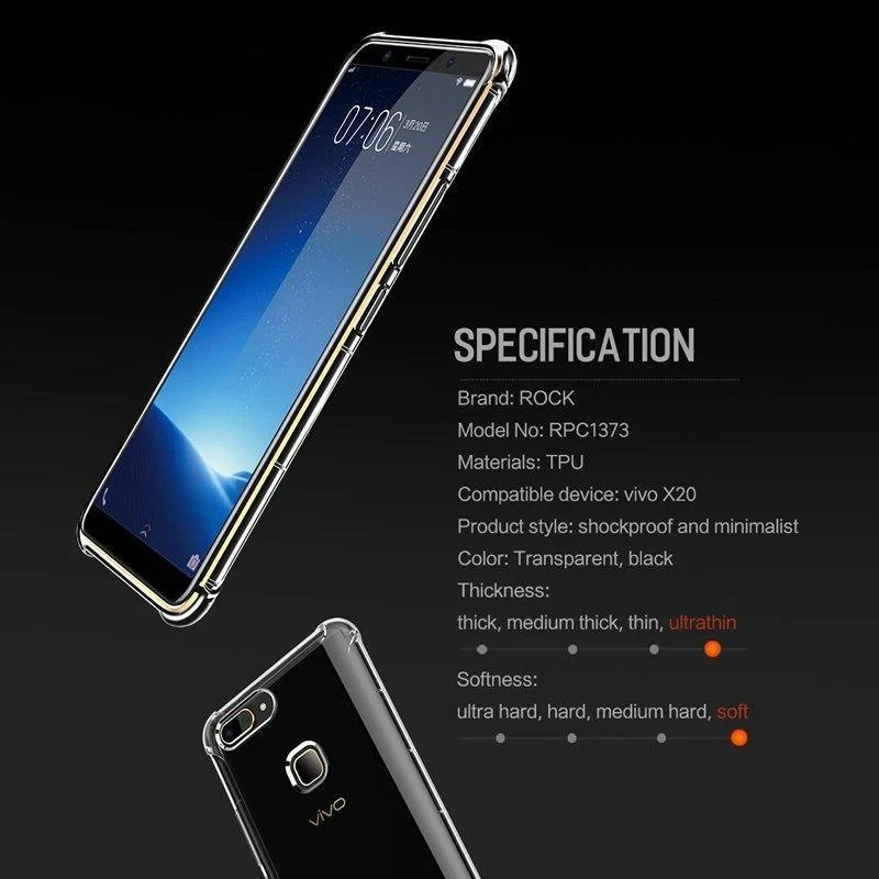 Heavy Duty Protection Silicone Case For Vivo X20, ROCK Anti Knock Phone Case for Vivo X20 TPU Cover Case For Vivo X20