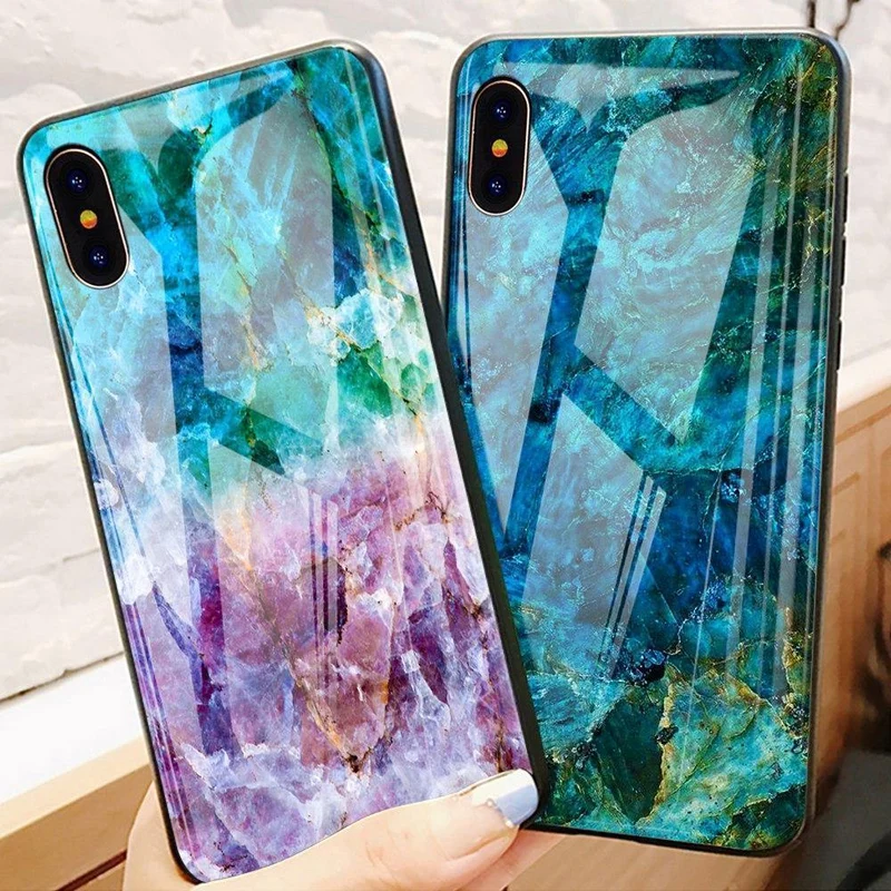 TOMKAS Luxury Marble Phone Case for iPhone X Xs Max Glass PC Agate Back Cover Silicone Soft Edge Coque Case for iPhone XS Max XR