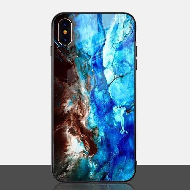 TOMKAS Luxury Marble Phone Case for iPhone X Xs Max Glass PC Agate Back Cover Silicone Soft Edge Coque Case for iPhone XS Max XR