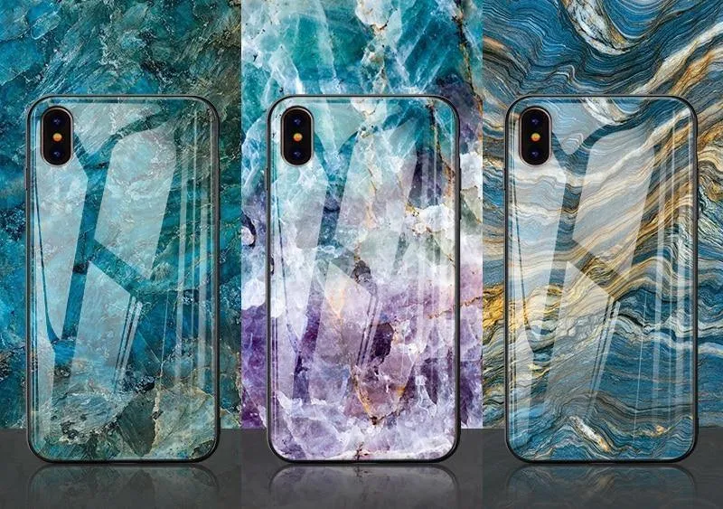 TOMKAS Luxury Marble Phone Case for iPhone X Xs Max Glass PC Agate Back Cover Silicone Soft Edge Coque Case for iPhone XS Max XR