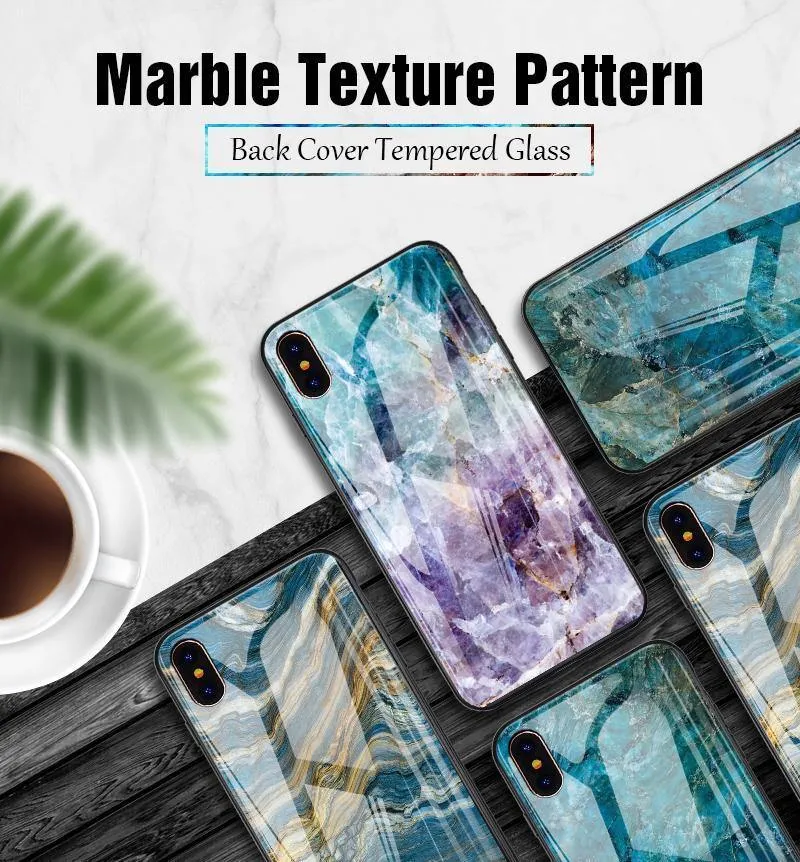 TOMKAS Luxury Marble Phone Case for iPhone X Xs Max Glass PC Agate Back Cover Silicone Soft Edge Coque Case for iPhone XS Max XR