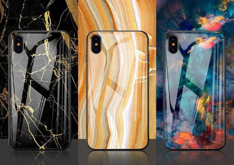 TOMKAS Luxury Marble Phone Case for iPhone X Xs Max Glass PC Agate Back Cover Silicone Soft Edge Coque Case for iPhone XS Max XR