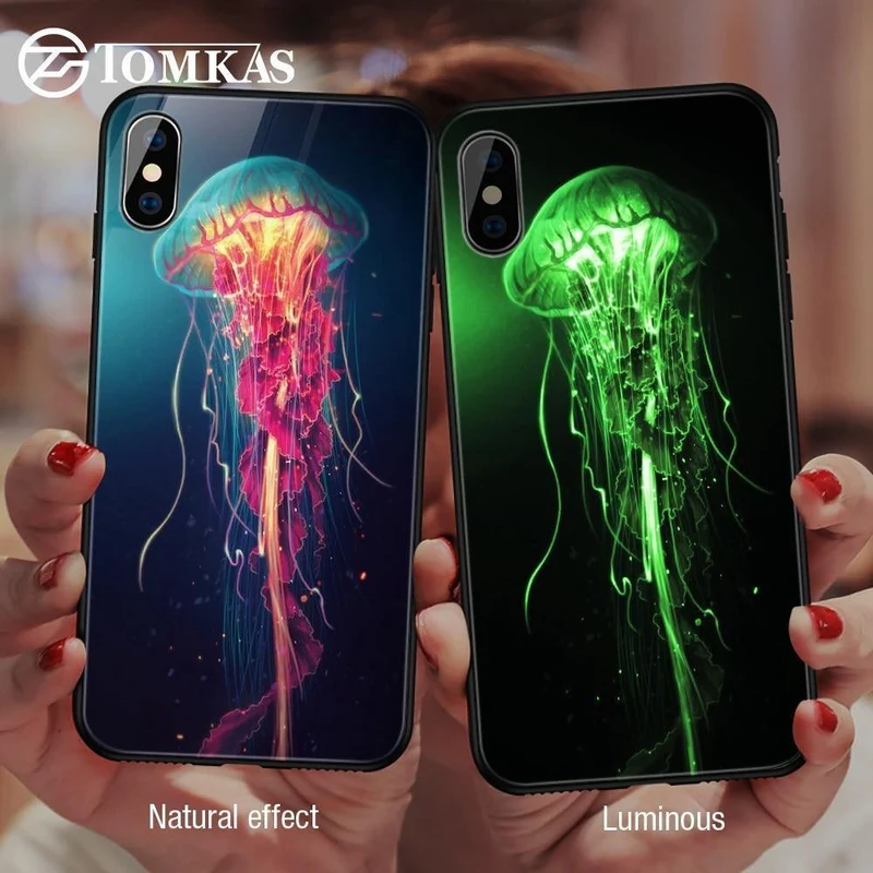 TOMKAS Leuchtende Tierglashülle für iPhone X XS MAX XS Luxus-Silikon-Telefonhülle für iPhone 7 8 Plus Hüllen für iPhone 6 S 6S