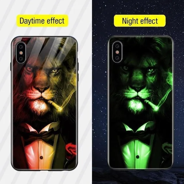 TOMKAS Leuchtende Tierglashülle für iPhone X XS MAX XS Luxus-Silikon-Telefonhülle für iPhone 7 8 Plus Hüllen für iPhone 6 S 6S