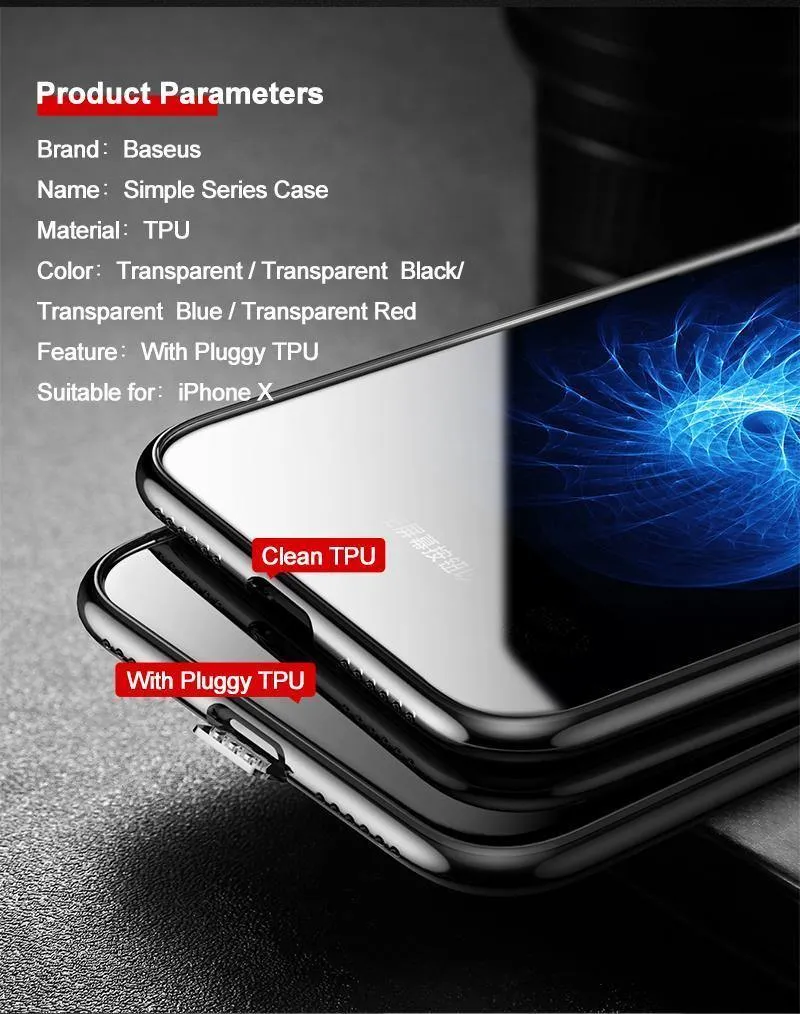 Baseus Ultradünne TPU-Hülle für iPhone X. Schmutzabweisende Hülle, transparente, weiche Silikonhülle mit hoher Transparenz für iPhone X