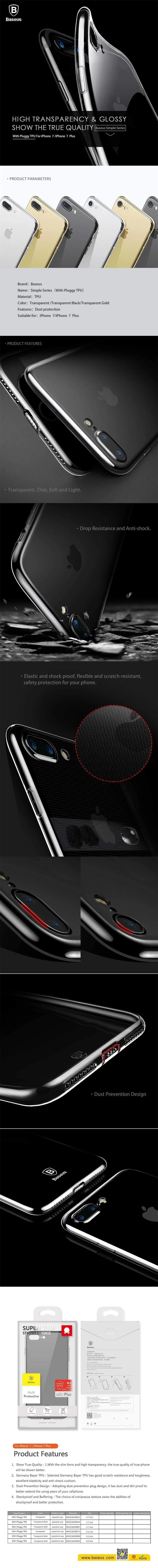 Baseus Ultradünne Hülle für iPhone 7, modische weiche Silikonhülle für iPhone 7, 7 Plus, Schutzhülle, klare Rückseite