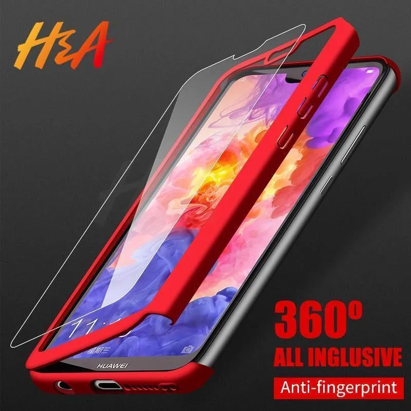 H&A Luxus 360 Grad Vollschutz Handyhülle für Huawei P20 Lite P20 Pro Displayschutzfolie Handyhülle P20 Lite P20 Pro Hülle Glas