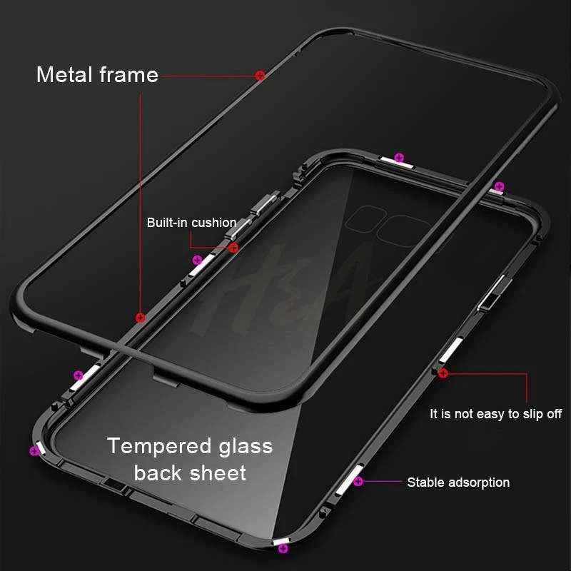 H&A 360 Grad magnetische Adsorptions-Telefonhülle für Samsung Galaxy S9 S8 Plus S7 Edge, gehärtetes Glas, Magnetrückseite, Note 9 8 Hülle