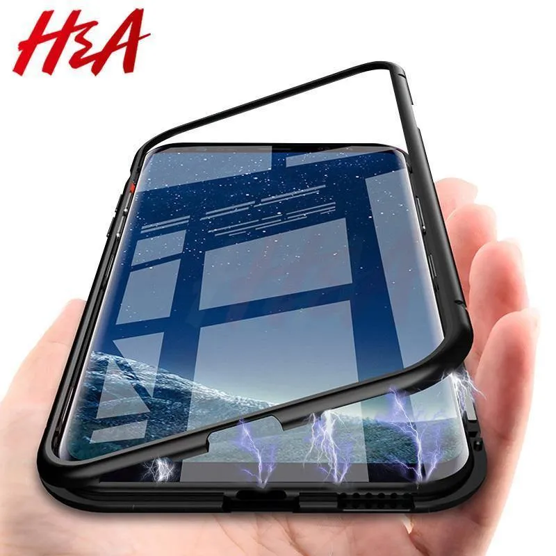 H&A 360 Grad magnetische Adsorptions-Telefonhülle für Samsung Galaxy S9 S8 Plus S7 Edge, gehärtetes Glas, Magnetrückseite, Note 9 8 Hülle