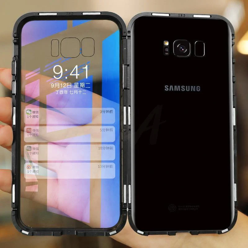 H&A 360 Grad magnetische Adsorptions-Telefonhülle für Samsung Galaxy S9 S8 Plus S7 Edge, gehärtetes Glas, Magnetrückseite, Note 9 8 Hülle