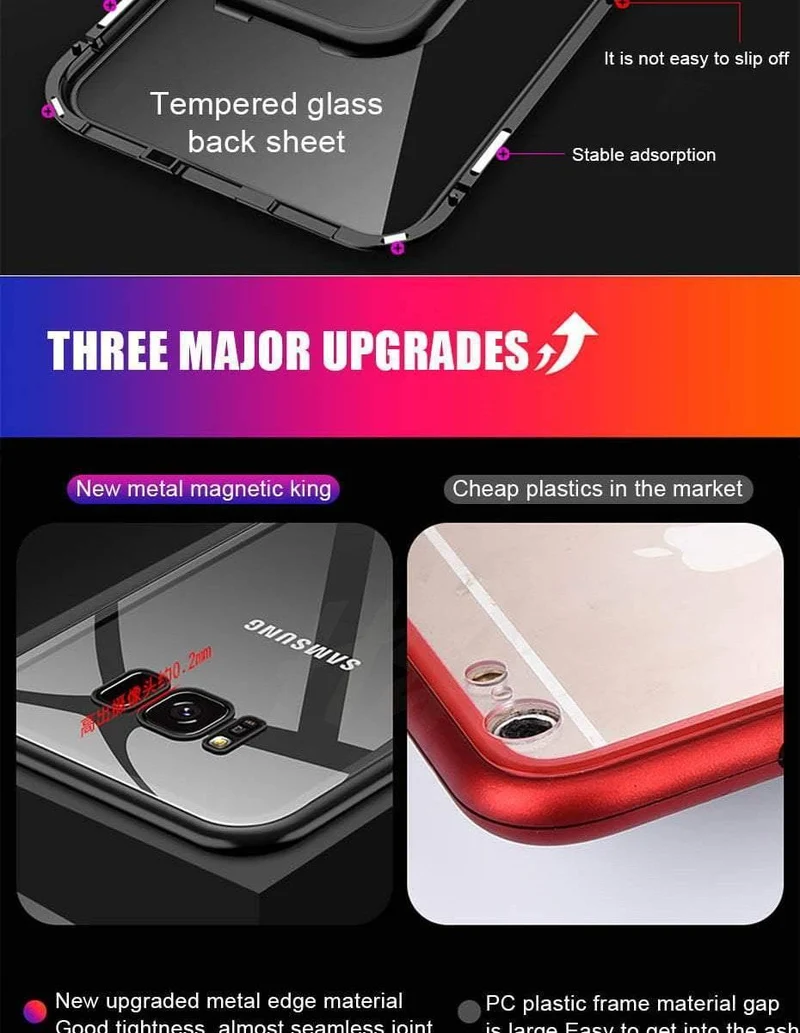 H&A 360 Grad magnetische Adsorptions-Telefonhülle für Samsung Galaxy S9 S8 Plus S7 Edge, gehärtetes Glas, Magnetrückseite, Note 9 8 Hülle