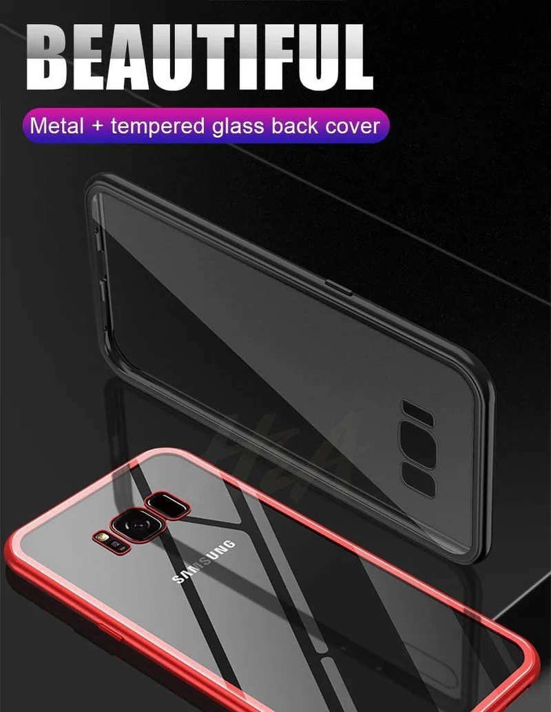 H&A 360 Grad magnetische Adsorptions-Telefonhülle für Samsung Galaxy S9 S8 Plus S7 Edge, gehärtetes Glas, Magnetrückseite, Note 9 8 Hülle