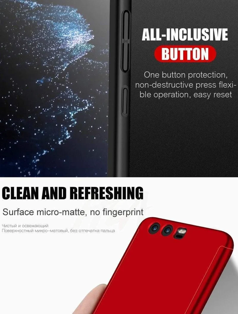 Luxuriöse 360-Grad-Vollschutzhülle für Huawei P10 P9 P8 Lite Mate 20 10 Pro Lite Displayschutzfolie Mate 20 Hülle Glas