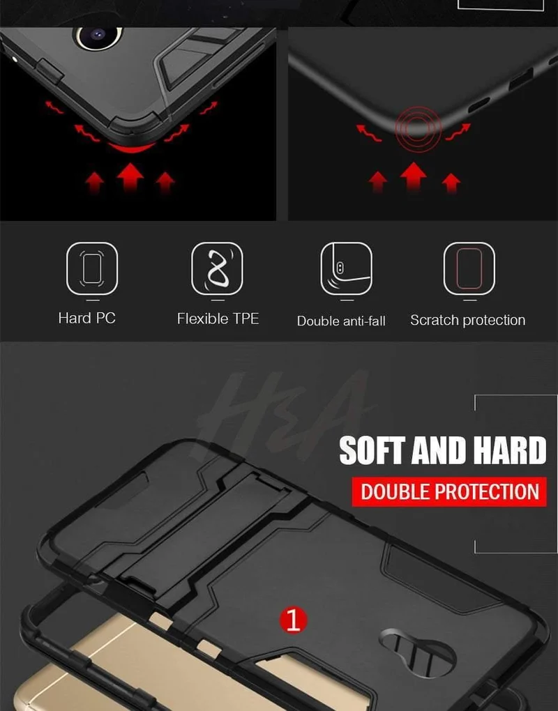H&A Luxus Heavy Duty Armor Handyhülle für Meizu M6 M6S M5 Note Vollständige Anti-Klopf-Abdeckung für Meizu M3 M6 M5 Note Halter Hülle