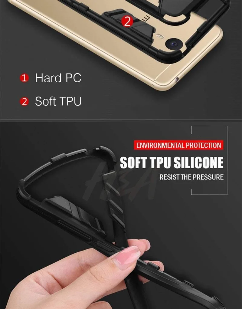 H&A Luxus Heavy Duty Armor Handyhülle für Meizu M6 M6S M5 Note Vollständige Anti-Klopf-Abdeckung für Meizu M3 M6 M5 Note Halter Hülle