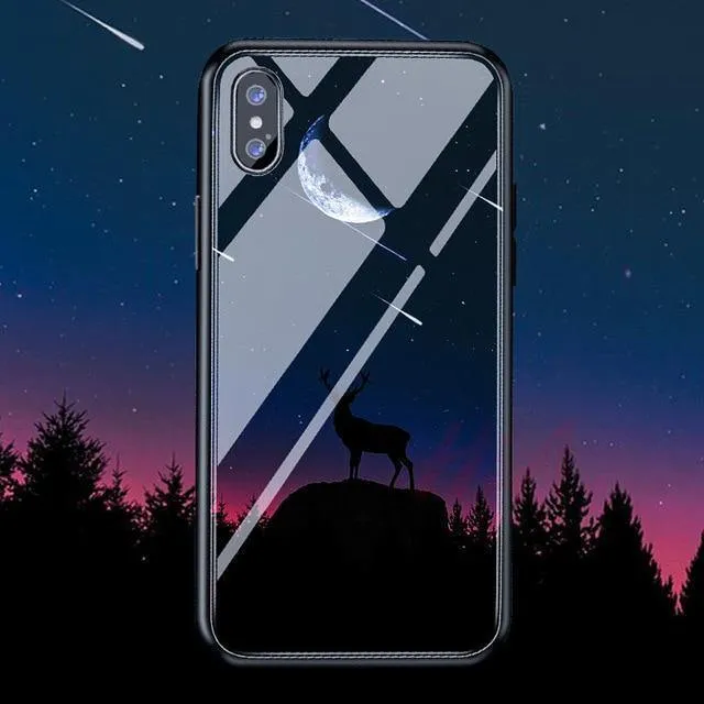 H & A Luxus-Telefonhülle aus gehärtetem Glas für iPhone 7 8 6 6s Plus Silikon-Abdeckung mit Sternenraum-Muster für iPhone X XR XS XSMax Hülle