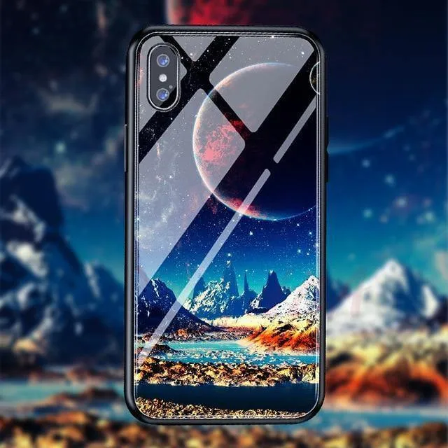 H & A Luxus-Telefonhülle aus gehärtetem Glas für iPhone 7 8 6 6s Plus Silikon-Abdeckung mit Sternenraum-Muster für iPhone X XR XS XSMax Hülle