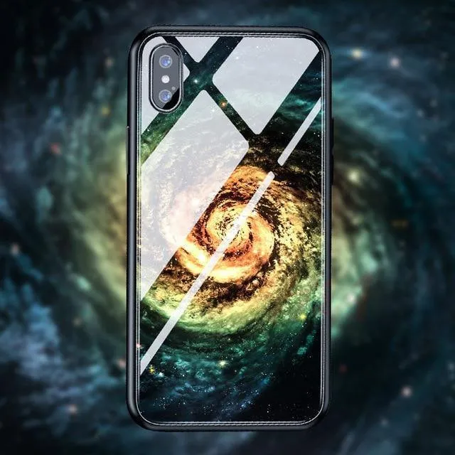 H & A Luxus-Telefonhülle aus gehärtetem Glas für iPhone 7 8 6 6s Plus Silikon-Abdeckung mit Sternenraum-Muster für iPhone X XR XS XSMax Hülle