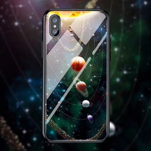 H & A Luxus-Telefonhülle aus gehärtetem Glas für iPhone 7 8 6 6s Plus Silikon-Abdeckung mit Sternenraum-Muster für iPhone X XR XS XSMax Hülle