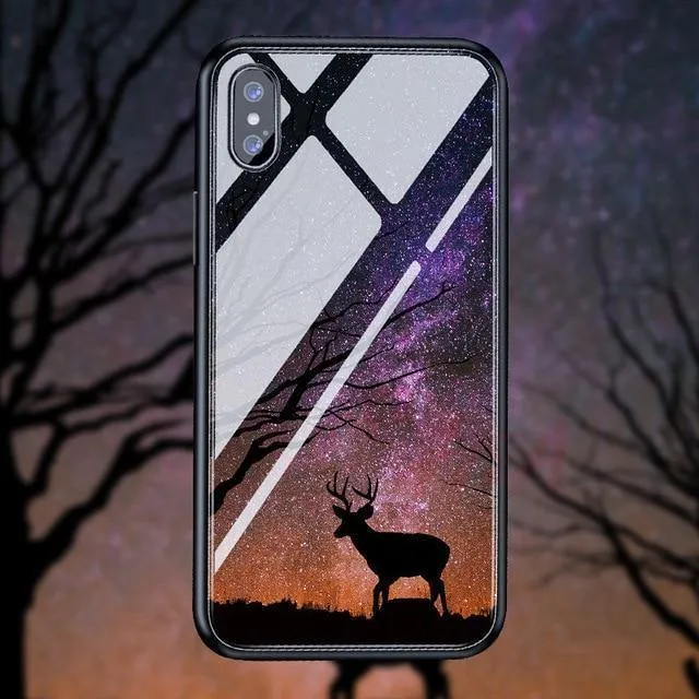H & A Luxus-Telefonhülle aus gehärtetem Glas für iPhone 7 8 6 6s Plus Silikon-Abdeckung mit Sternenraum-Muster für iPhone X XR XS XSMax Hülle