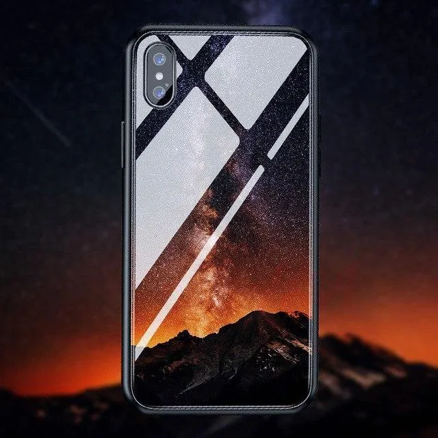 H & A Luxus-Telefonhülle aus gehärtetem Glas für iPhone 7 8 6 6s Plus Silikon-Abdeckung mit Sternenraum-Muster für iPhone X XR XS XSMax Hülle