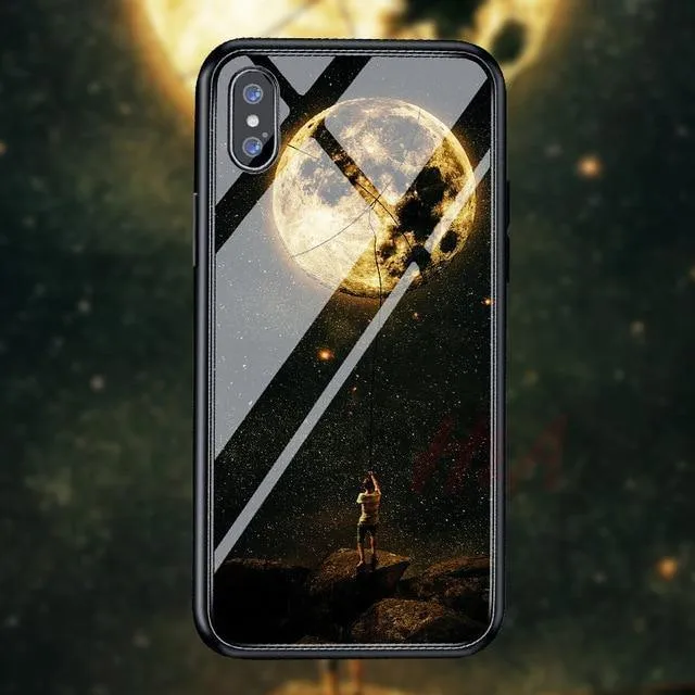 H & A Luxus-Telefonhülle aus gehärtetem Glas für iPhone 7 8 6 6s Plus Silikon-Abdeckung mit Sternenraum-Muster für iPhone X XR XS XSMax Hülle