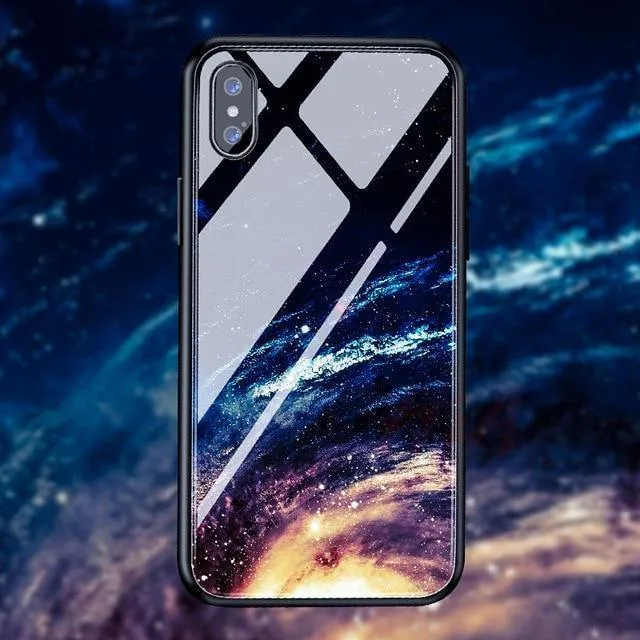 H & A Luxus-Telefonhülle aus gehärtetem Glas für iPhone 7 8 6 6s Plus Silikon-Abdeckung mit Sternenraum-Muster für iPhone X XR XS XSMax Hülle